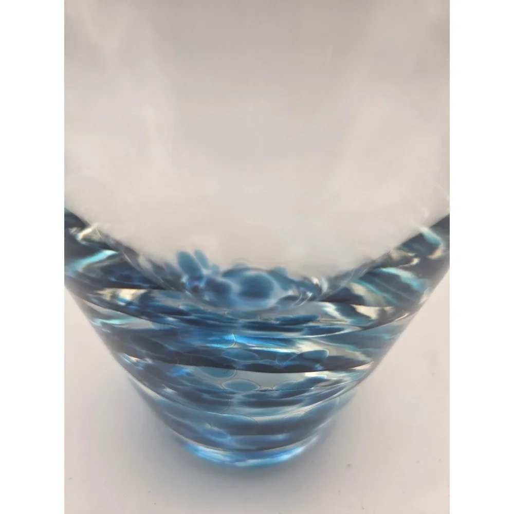 Caithness Scotland Art Glass Vase Blue Controlled Bubble Base Signed Label 9
